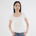 Siyazu SITP5201 Retro U-neck slim short-sleeved t-shirt_Ivory