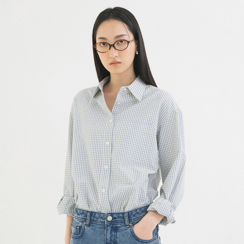 Siyazu SITP5197 Loose fit seersucker check shirt_Blue