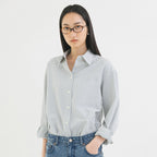 Siyazu SITP5197 Loose fit seersucker check shirt_Blue