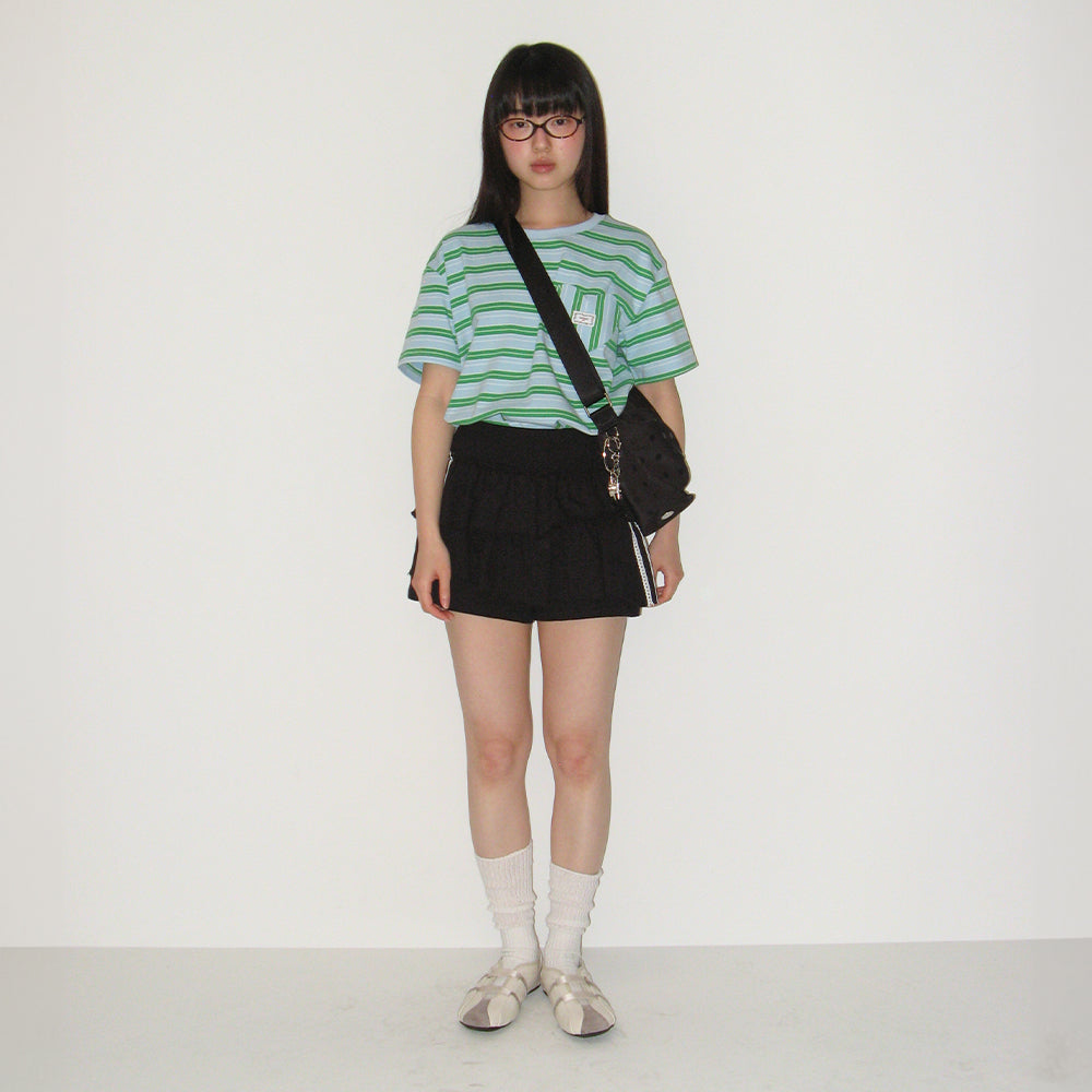 RONRON MULTI STRIPE HEART POCKET BASIC FIT T SHIRT SKY BLUE