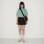 RONRON MULTI STRIPE HEART POCKET BASIC FIT T SHIRT SKY BLUE