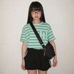 RONRON MULTI STRIPE HEART POCKET BASIC FIT T SHIRT SKY BLUE