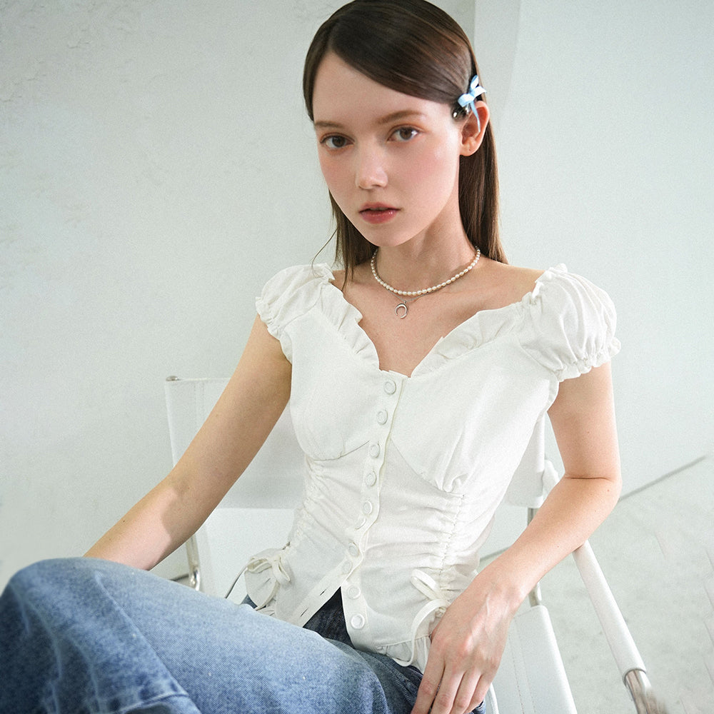 VIVACIOUS Nia Shirring Two-way Blouse_2Colors