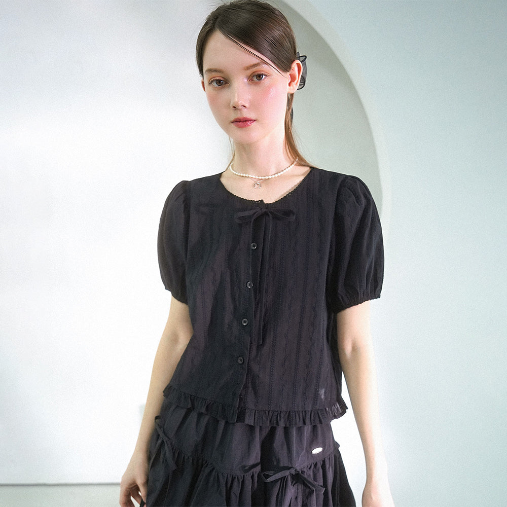 VIVACIOUS Melissa Punching Ribbon Blouse_2Colors