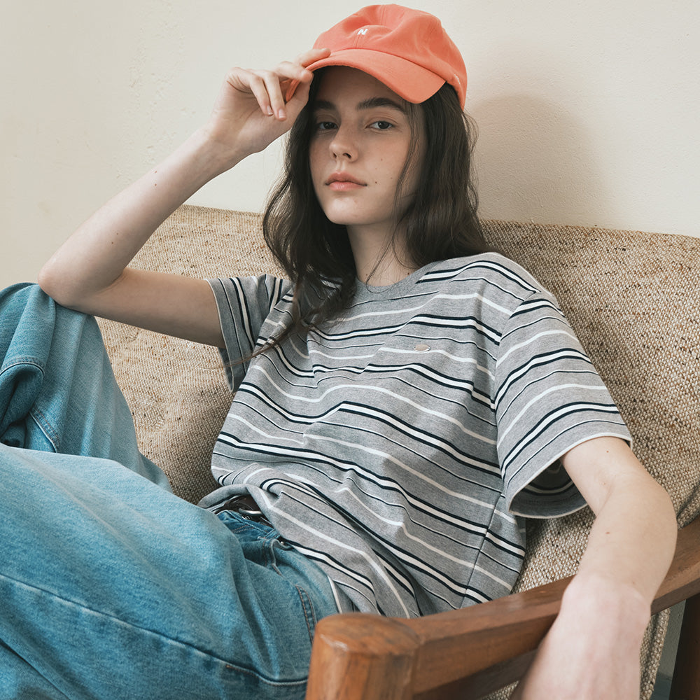 AaU [Same-day shipping/5th] 70s multi-stripe t-shirt_gray