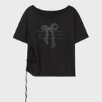 ILLIGO Ribbon shirring off-shoulder t-shirt - 3COLOR