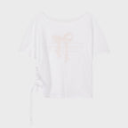 ILLIGO Ribbon shirring off-shoulder t-shirt - 3COLOR