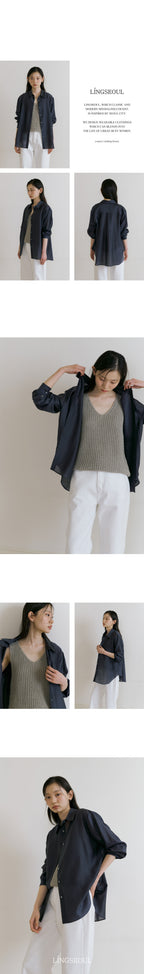 LINGSEOUL tencel basic shirt-charcoal