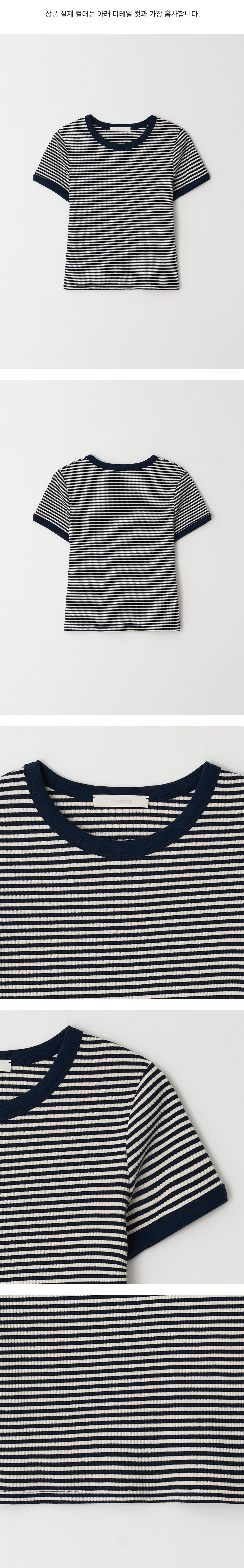 LINGSEOUL stripe linger t-shirts-ivory/navy