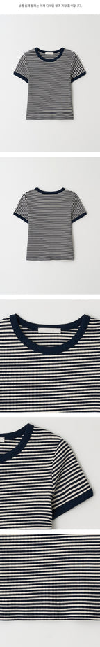 LINGSEOUL stripe linger t-shirts-ivory/navy