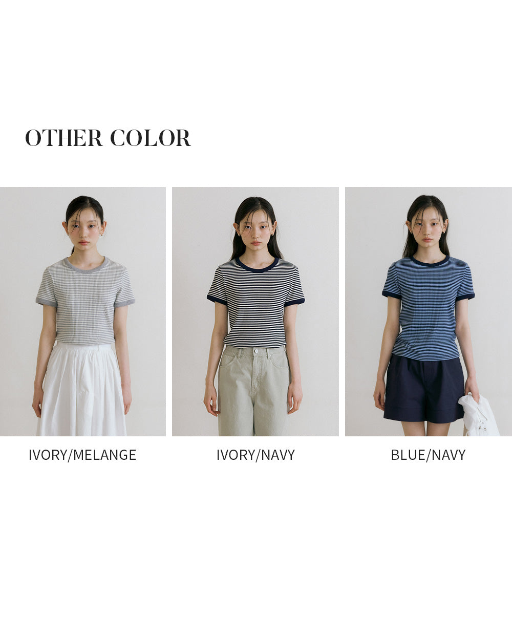 LINGSEOUL stripe linger t-shirts-ivory/navy
