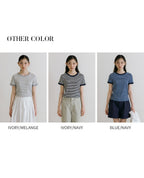LINGSEOUL stripe linger t-shirts-ivory/navy