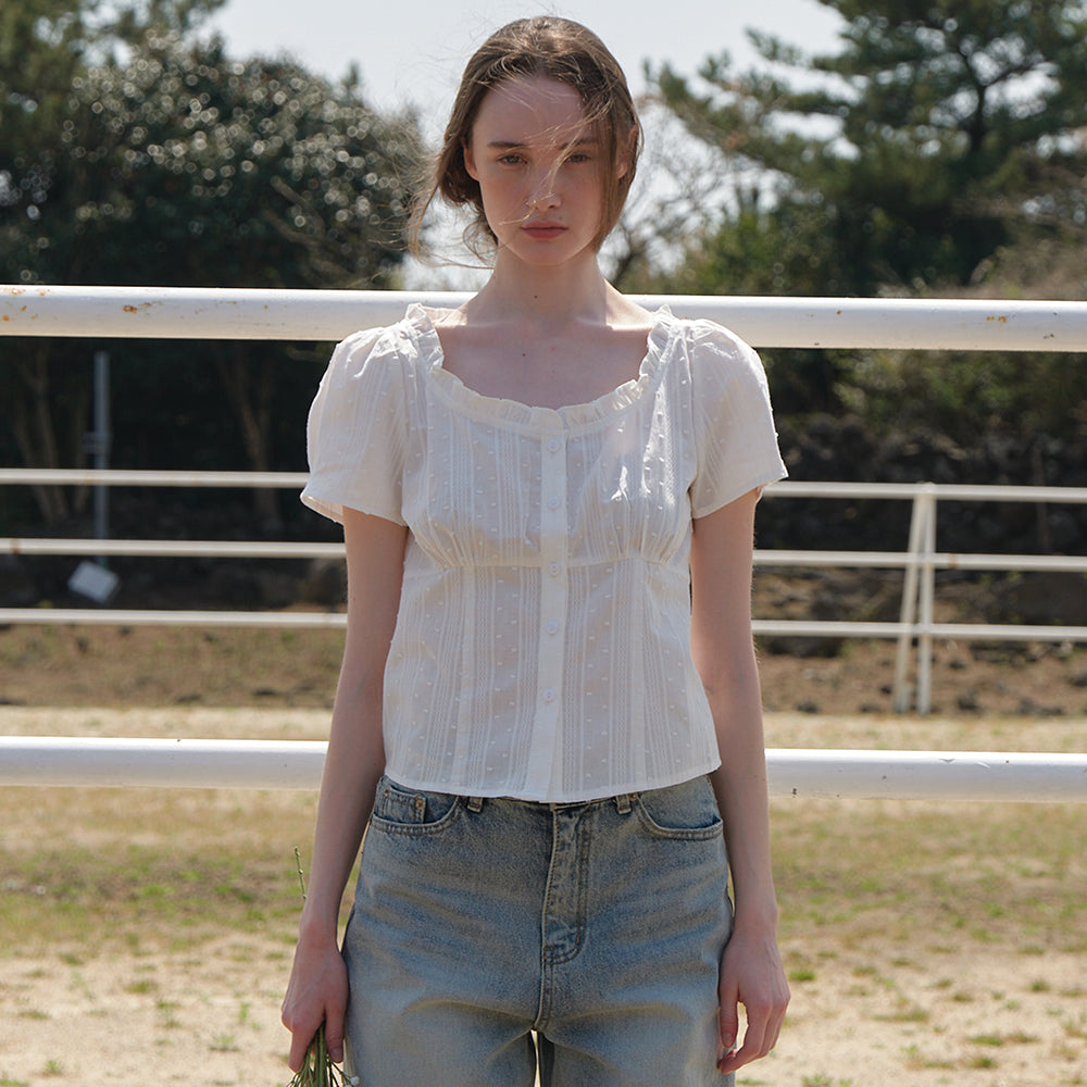AMONG A V NECK FRILL BLOUSE_WHITE