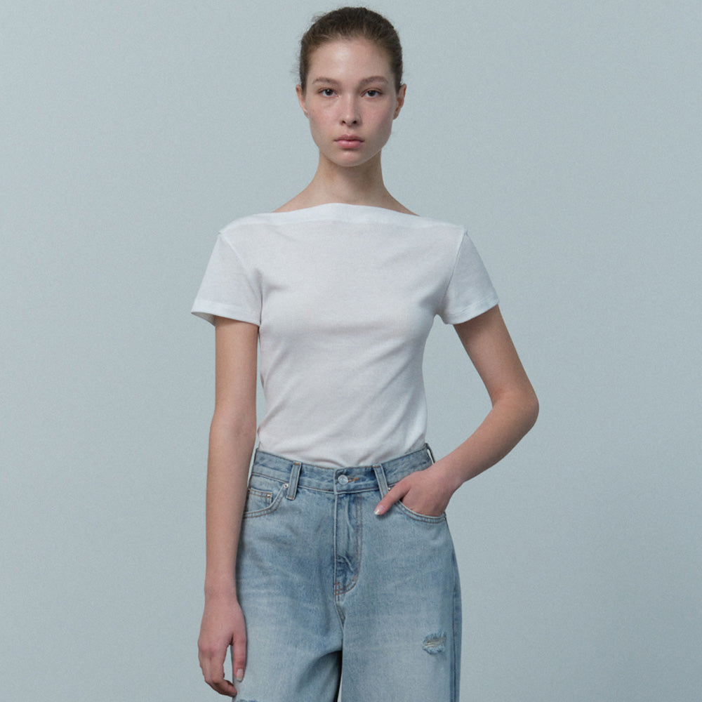 LE boat neck cap sleeve T (white)
