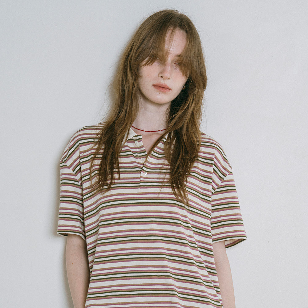 VANONE ATELIER A3522 Multi-stripe pique t-shirt_Pink