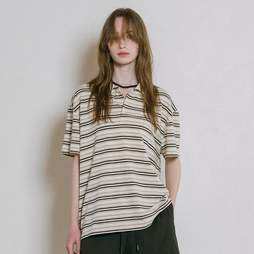 VANONE ATELIER A3522 Multi-stripe pique t-shirt_Yellow