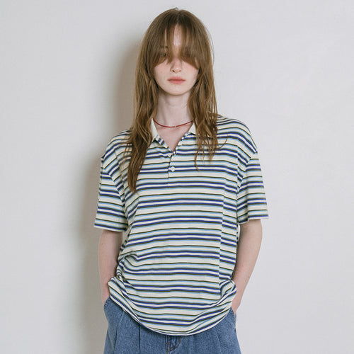 VANONE ATELIER A3522 Multi-stripe pique t-shirt_Blue