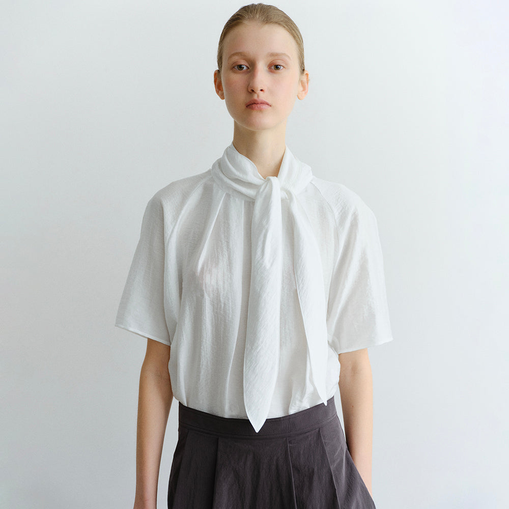 OVBEIGE [4th reorder] HIGH NECK TIE HALF BLOUSE_IVORY_OE2C2MBS40IVY