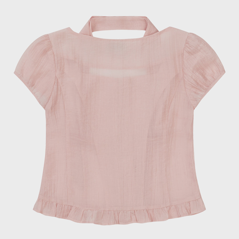 ILLIGO Ribbon tie square neck blouse pink
