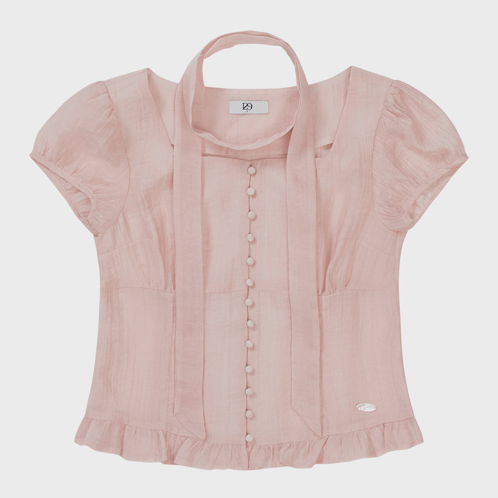 ILLIGO Ribbon tie square neck blouse pink