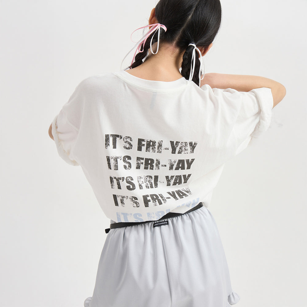LUCKY CHOUETTE Chouetties by LUCKY CHOUETTE_Back Print Loose Fit Short T-shirt (white)_LATAX25410WHX