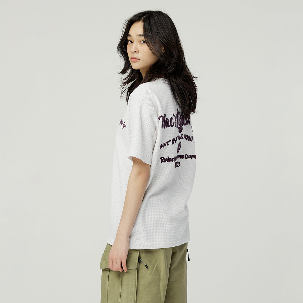 MAGOODGAN Swagber 3585 Waffle chain embroidery semi-overfit dirty white short-sleeved t-shirt