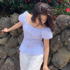 LETTER FROM MOON [Sequential delivery on 7/21] Rosie lace puff blouse (striped)