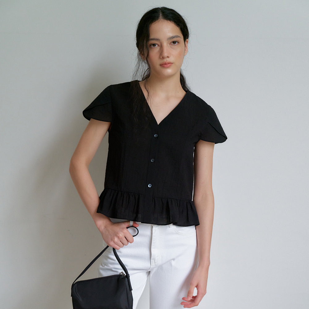 UNDERSTANDING EDITION TULIP FRILL BLOUSE (BLACK)