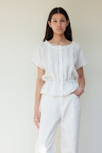 NCSSRY Pure Linen Tuck Half Blouse (White)