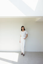 NCSSRY Pure Linen Tuck Half Blouse (White)
