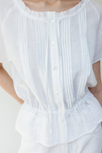 NCSSRY Pure Linen Tuck Half Blouse (White)