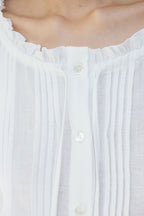 NCSSRY Pure Linen Tuck Half Blouse (White)