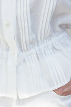 NCSSRY Pure Linen Tuck Half Blouse (White)