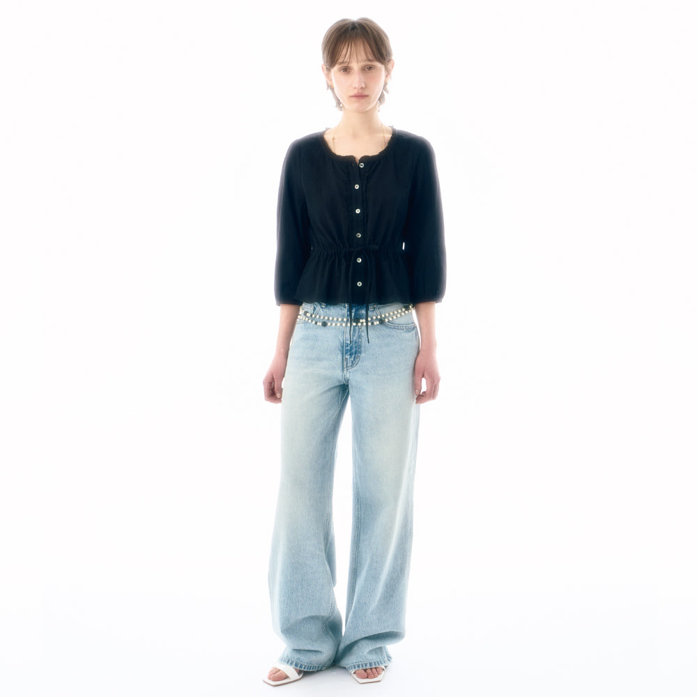 TMAKER FRILL STRING BLOUSE BK