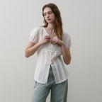 OSTKAKA [1st reorder] Shirring volume crinkle blouse ivory