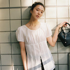 OSTKAKA [1st reorder] Shirring volume crinkle blouse ivory