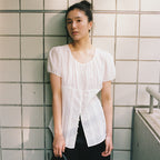 OSTKAKA [1st reorder] Shirring volume crinkle blouse ivory