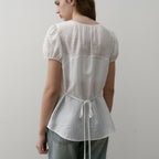 OSTKAKA [1st reorder] Shirring volume crinkle blouse ivory