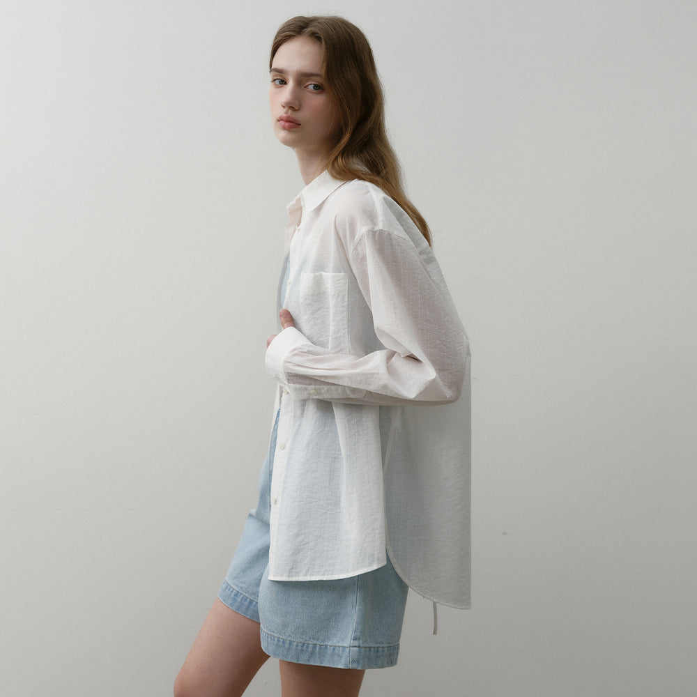 OSTKAKA Summer loose fit back slit shirt ivory