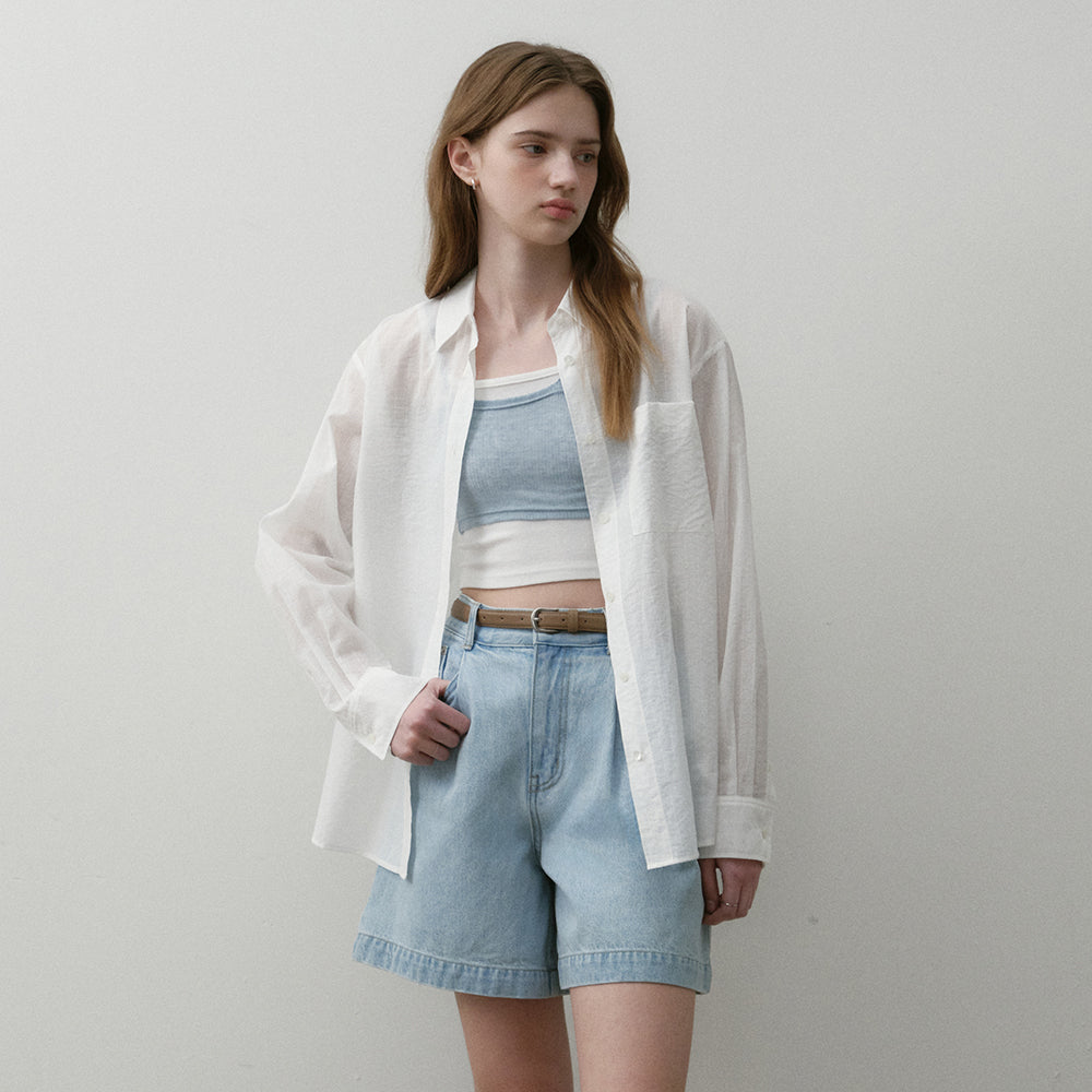 OSTKAKA Summer loose fit back slit shirt ivory