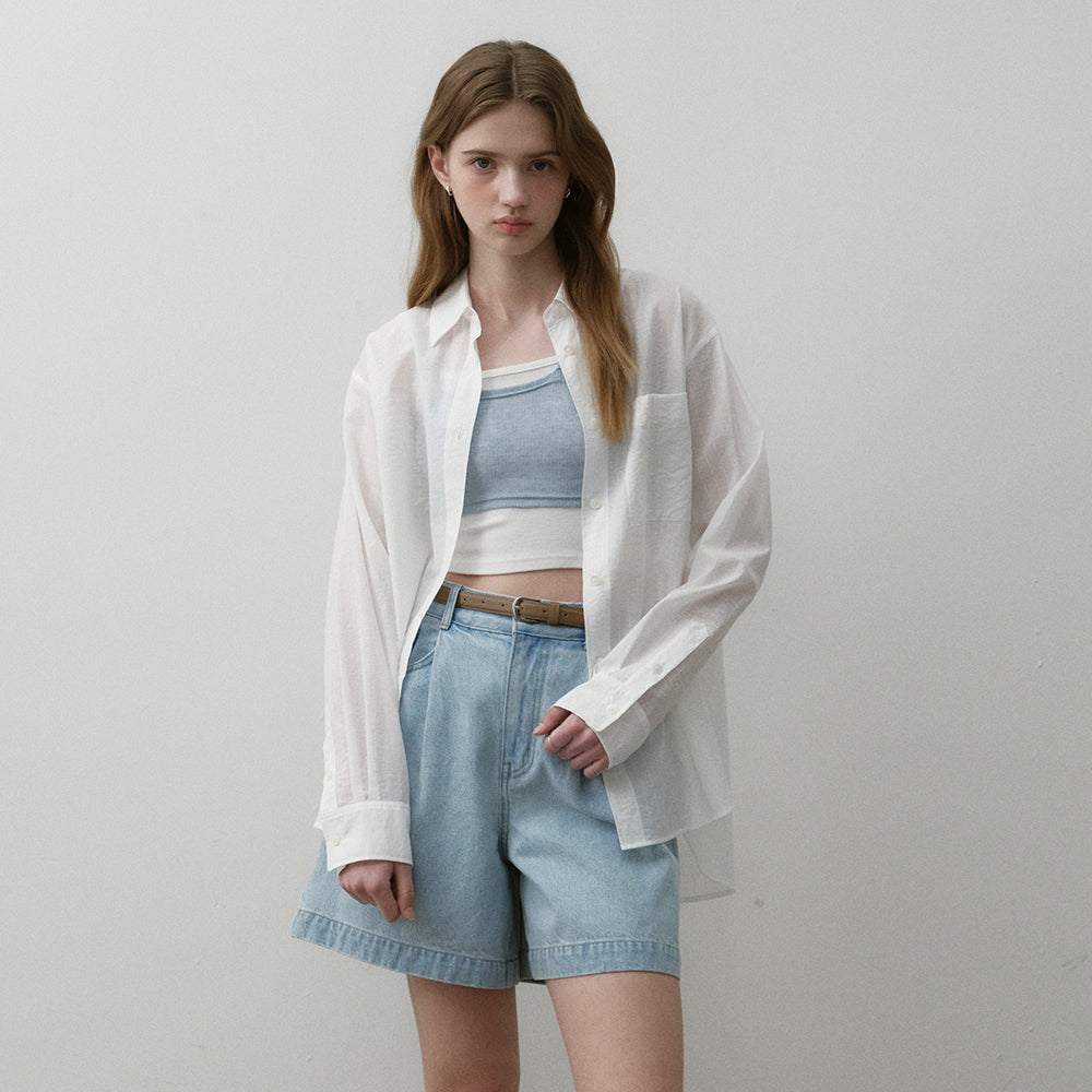 OSTKAKA Summer loose fit back slit shirt ivory