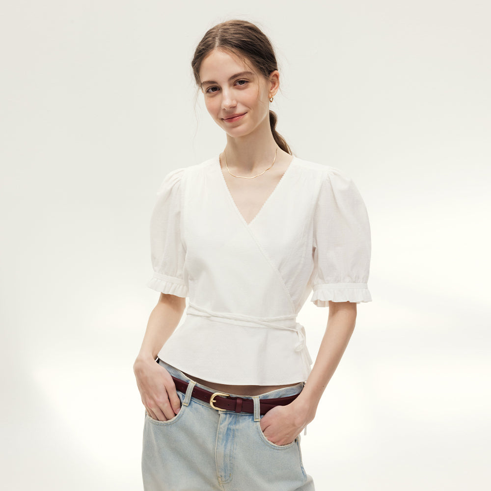 AND YOU Mullins V-neck wrap blouse (Ivory)