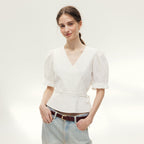 AND YOU Mullins V-neck wrap blouse (Ivory)