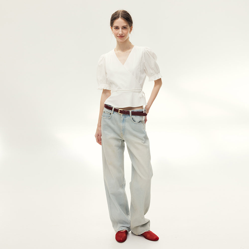 AND YOU Mullins V-neck wrap blouse (Ivory)