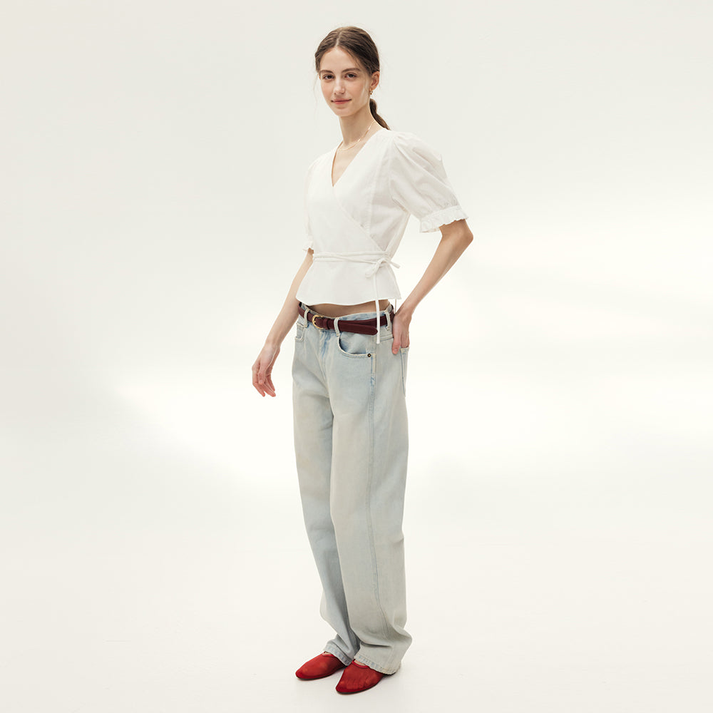 AND YOU Mullins V-neck wrap blouse (Ivory)