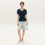 AND YOU Panama Peter Pan Collar Pin Tuck Blouse (Red dot/Navy dot)