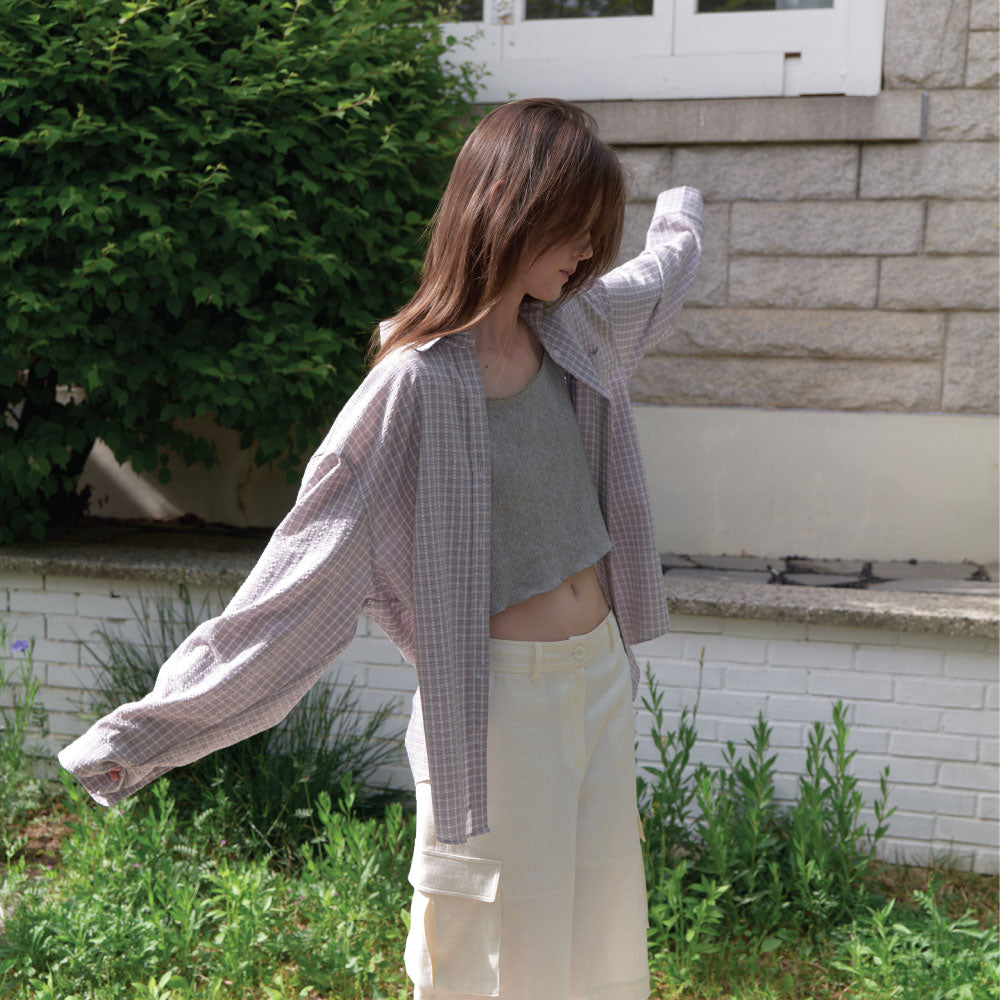 AENTE Summer oversized check-shirt - Pink