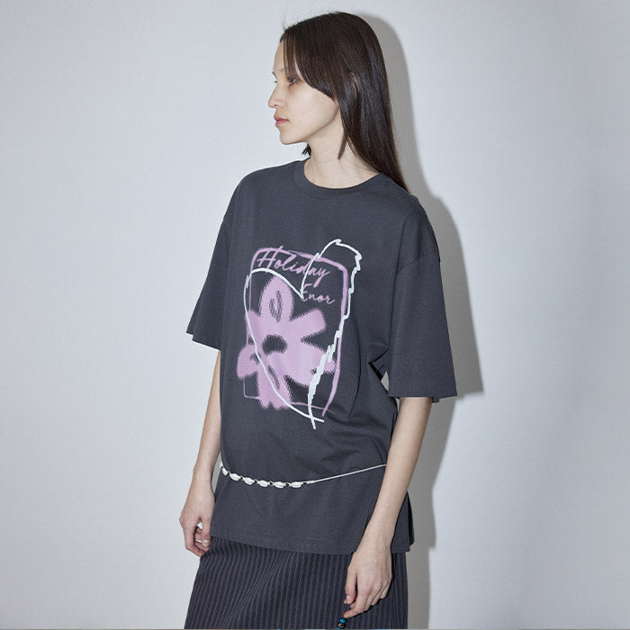 ENOR [4th reorder] FLOWER GRAPHIC T-SHIRT - DARK GRAY