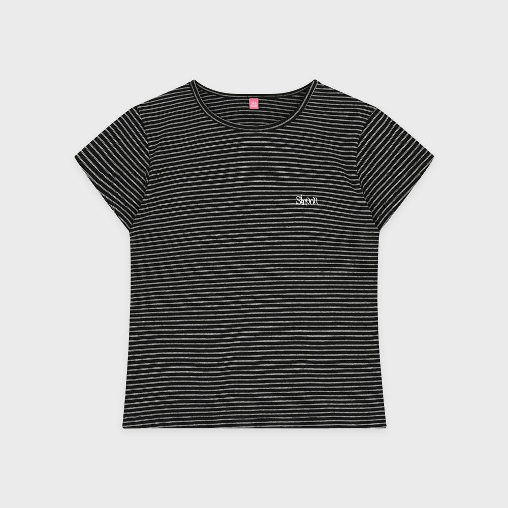 SINOON Stripe Cap Sleeve T-shirt (Black)
