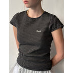 SINOON Stripe Cap Sleeve T-shirt (Black)